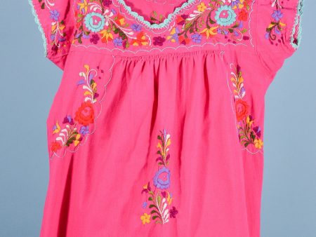 Vintage Hot Pink Embroidered Boho Peasant Top, Girls Blouse or Woman XS XXS For Discount