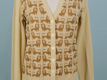 Lion V Neck Cardigan Sweater, Novelty Print For Discount