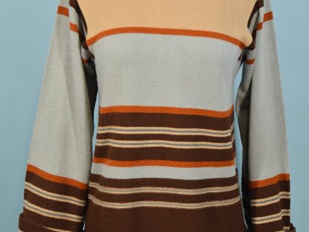 Vintage 60s 70s Acrylic Striped Pullover Sweater, Vegan S For Cheap