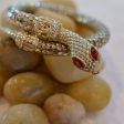 Vintage 70s Gold Tone Snake Coil Bracelet, Red Eyes M Fashion