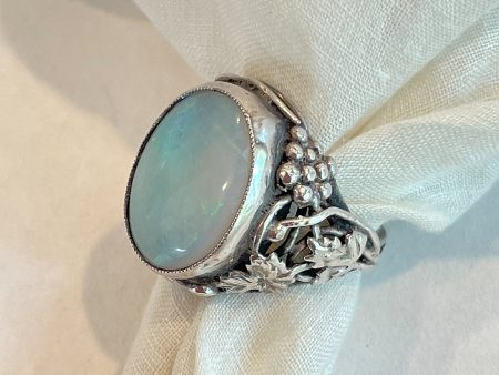 Vintage Antique Sterling Silver Opal Grapevine Ring, Art Nouveau Victorian Ring Size 5 For Cheap