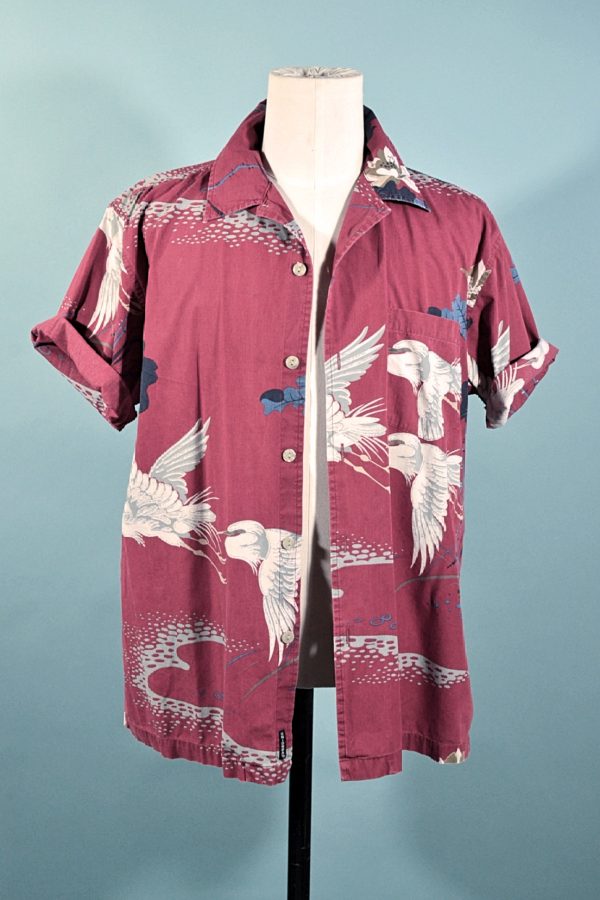 Union Bay Vintage Camp Shirt, Flying Cranes Asian Aloha Shirt M For Cheap