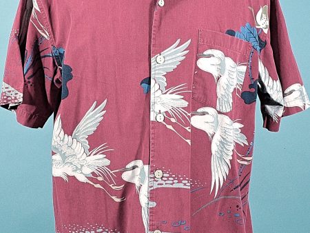 Union Bay Vintage Camp Shirt, Flying Cranes Asian Aloha Shirt M For Cheap