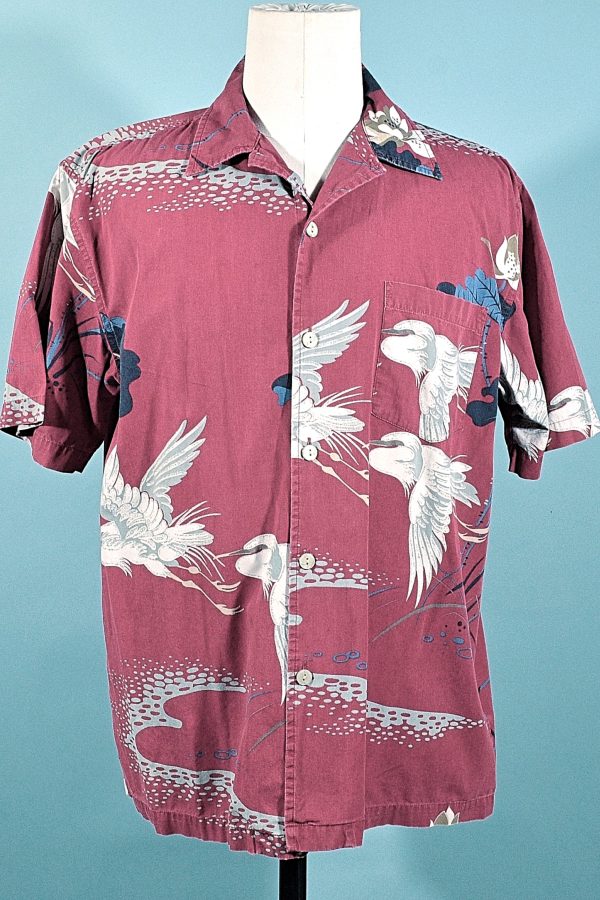 Union Bay Vintage Camp Shirt, Flying Cranes Asian Aloha Shirt M For Cheap