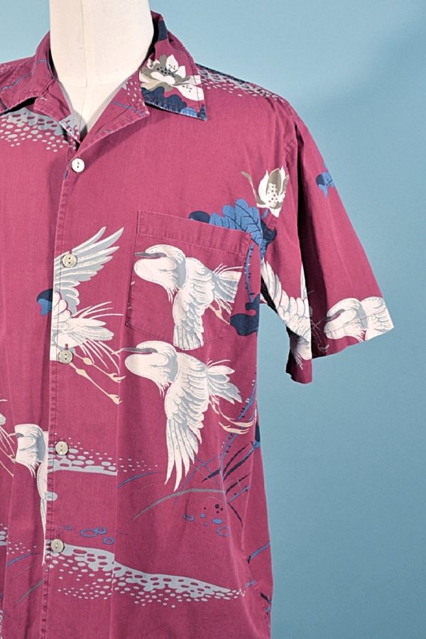 Union Bay Vintage Camp Shirt, Flying Cranes Asian Aloha Shirt M For Cheap