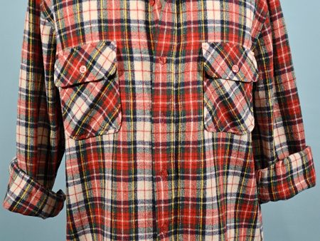 JC Pennys Vintage 60s 70s Wool Tartan Plaid Shirt, Buttoned Pocket Board Shirt L Online Hot Sale